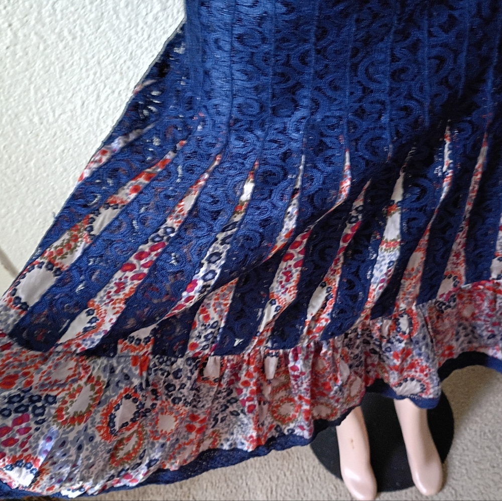 Free People Boho Floral Lace Long Maxi Skirt 8 Flare Vintage Y2K